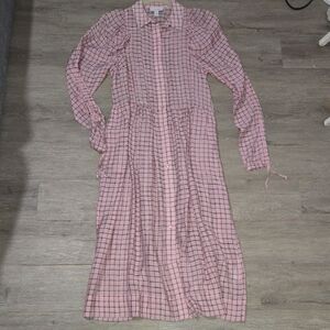 Pink Checkered Long Sleeve Dress, Duster, Sheer
